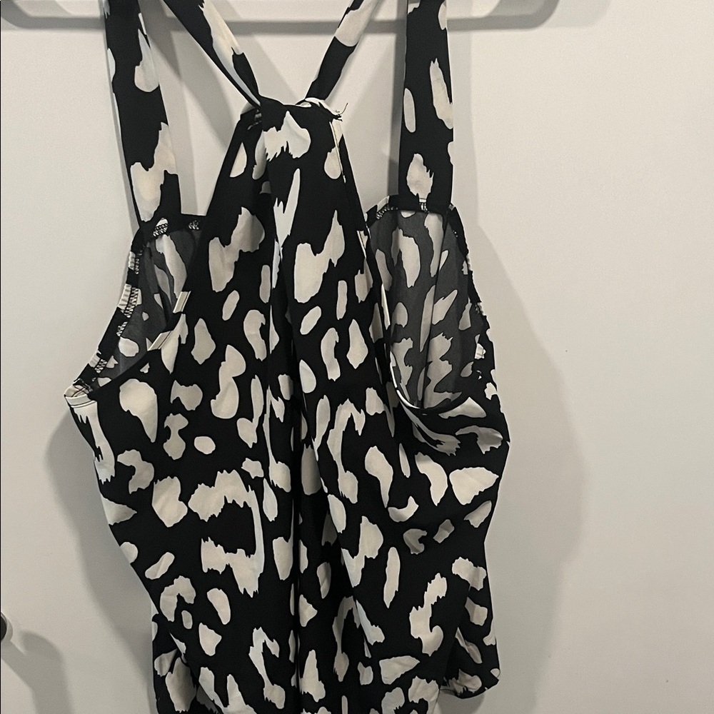SHEIN Black & White Animal Print Halter Tank Top